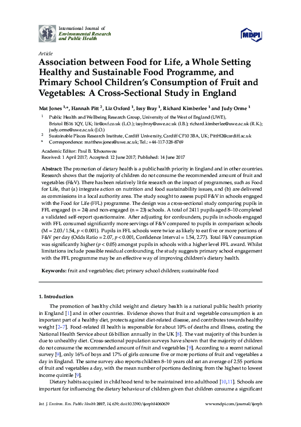 (PDF) Association between Food for Life, a Whole Setting Healthy and ...