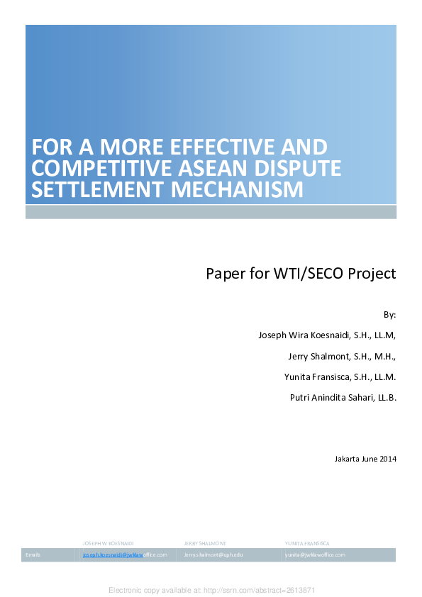 (PDF) For a More Effective and Competitive ASEAN Dispute Settlement