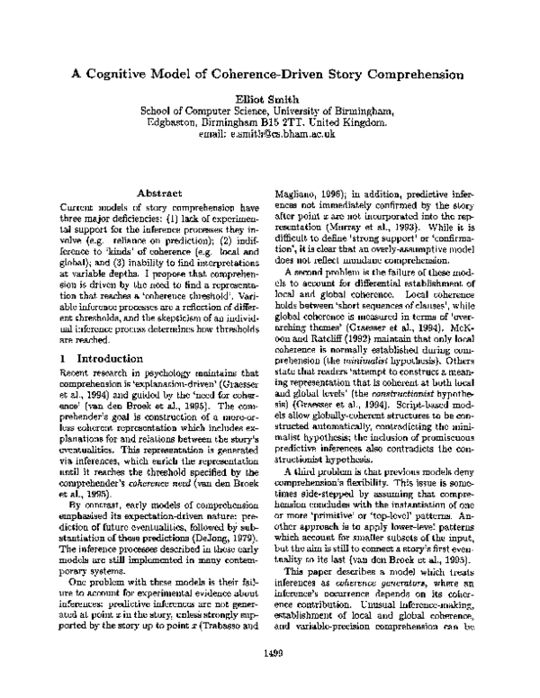 (PDF) A cognitive model of coherence-driven story comprehension