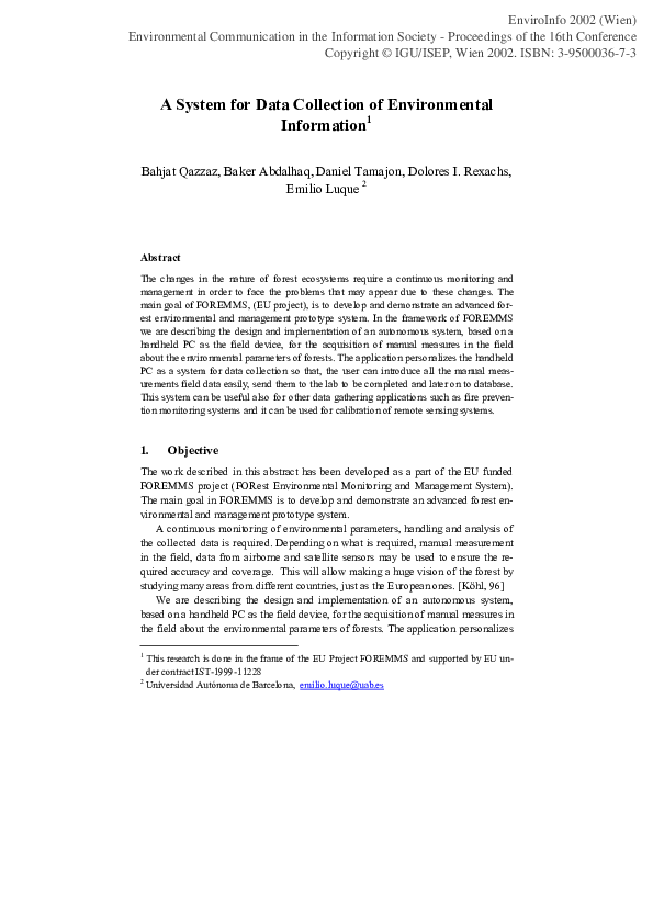(PDF) A System for Data Collection of Environmental Information