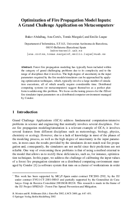 (PDF) Optimization of Fire Propagation Model Inputs: A Grand Challenge ...
