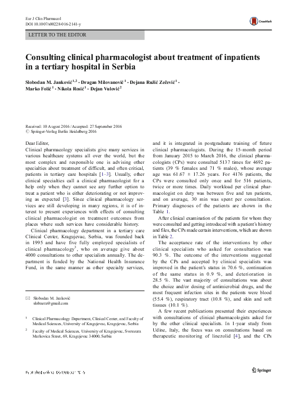 (PDF) Consulting clinical pharmacologist about treatment of inpatients ...