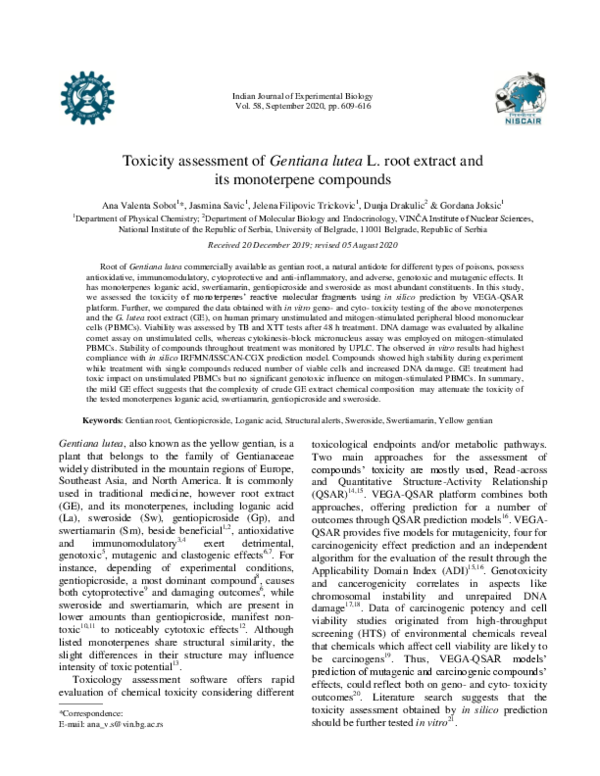 (PDF) Toxicity assessment of Gentiana lutea L. root extract and its ...