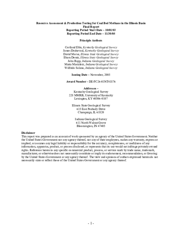 (PDF) Resource Assessment & Production Testing for Coal Bed Methane in ...