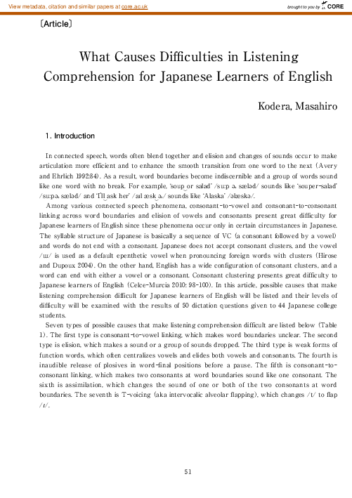 (PDF) What Causes Difficulties in Listening Comprehension for Japanese ...