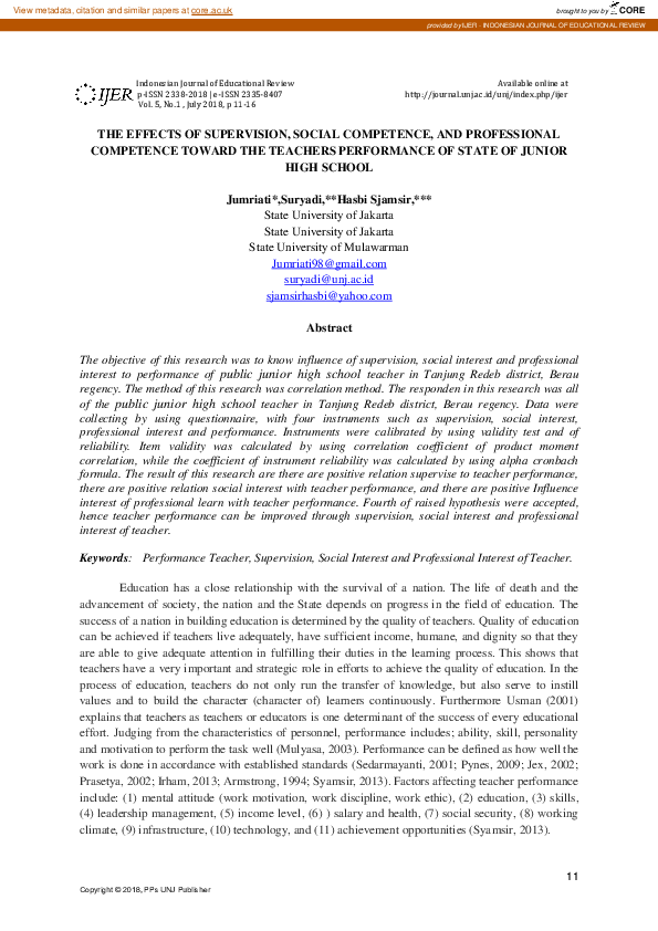 (PDF) The Effects of Supervision, Social Competence, and Professional ...