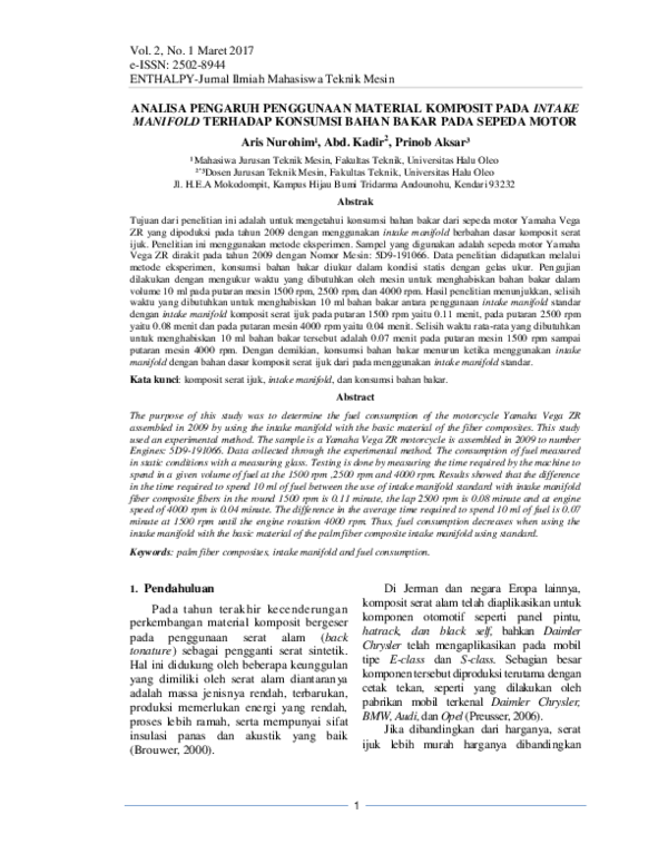 (PDF) Analisa Pengaruh Penggunaan Material Komposit Pada Intake Manifold Terhadap Konsumsi Bahan