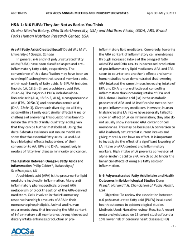 (PDF) H & N 1 : N6 PUFA : They Are Not as Bad as You Think Chairs