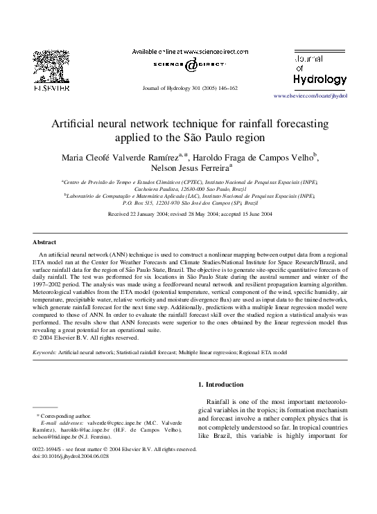 (PDF) Artificial neural network technique for rainfall forecasting ...