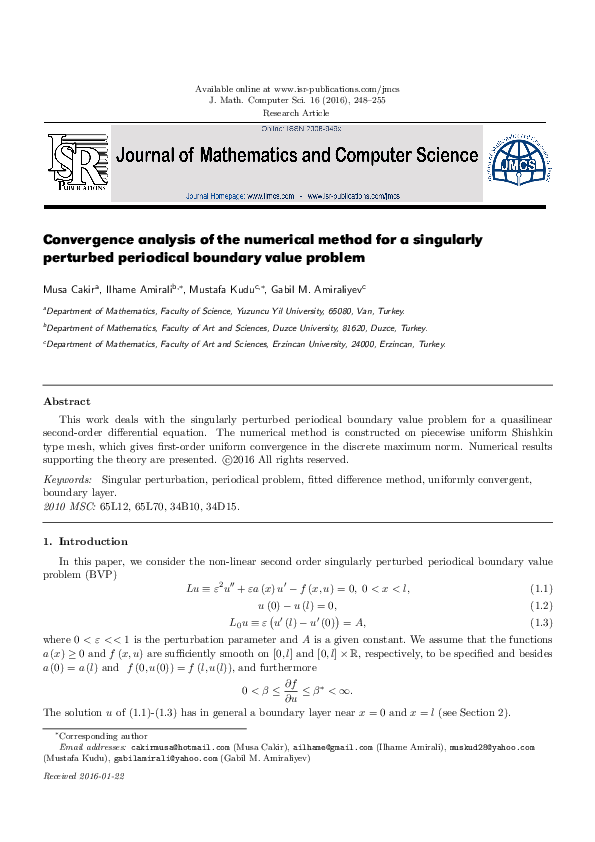 (PDF) Convergence analysis of the numerical method for a singularly ...
