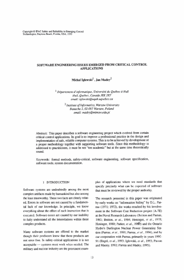 (PDF) Software Engineering Issues Emerged from Critical Control ...