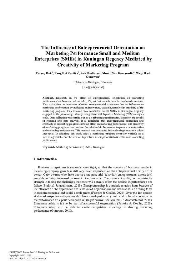 (PDF) The Influence of Entrepreneurial Orientation on Marketing ...
