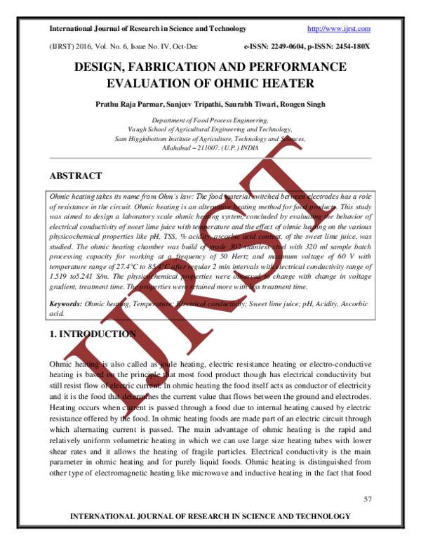 (PDF) Design, Fabrication and Performance Evaluation of Ohmic Heater