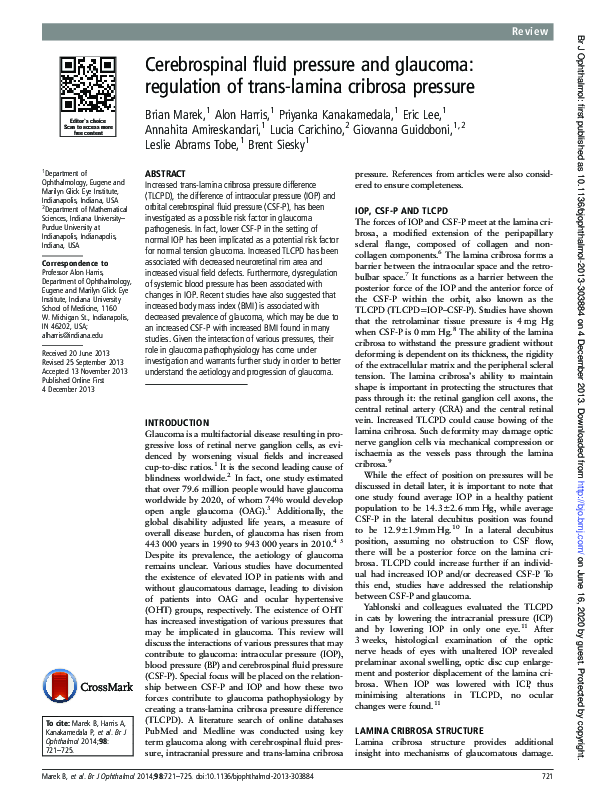 (PDF) Cerebrospinal fluid pressure and glaucoma: regulation of trans ...
