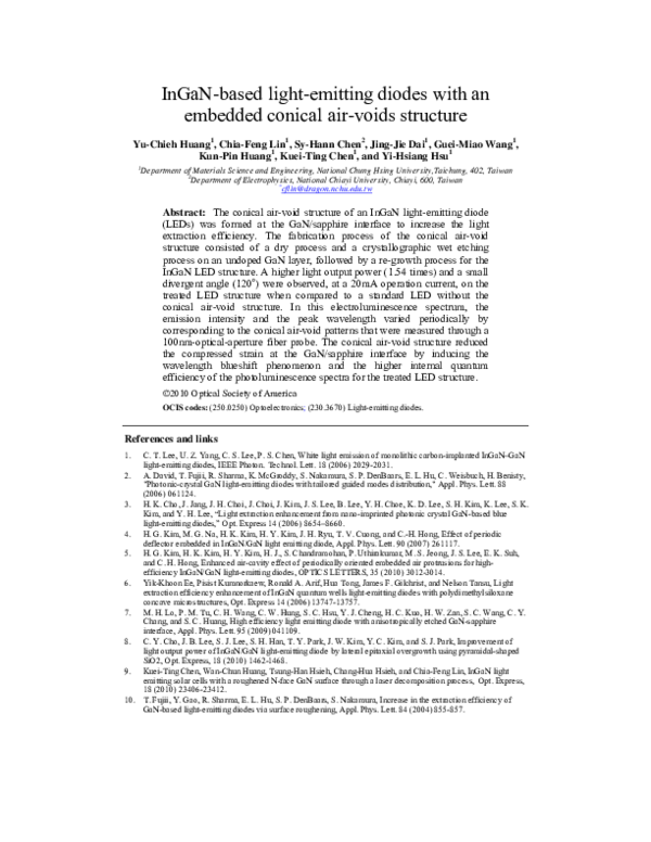(PDF) InGaN-based light-emitting diodes with an embedded conical air ...