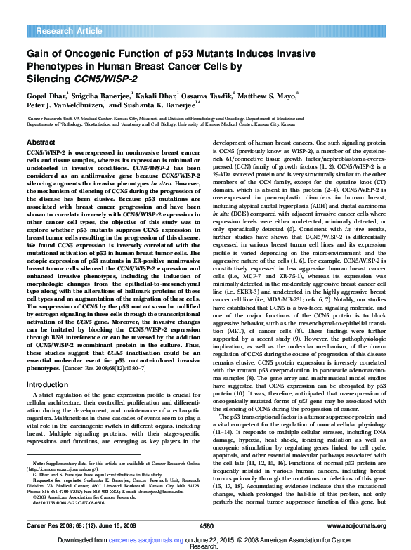 (PDF) Gain of Oncogenic Function of p53 Mutants Induces Invasive ...