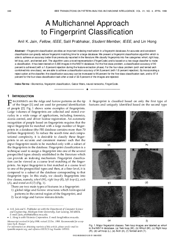 (PDF) A multichannel approach to fingerprint classification