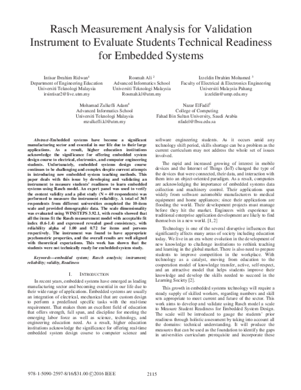 (PDF) Rasch measurement analysis for validation instrument to evaluate ...