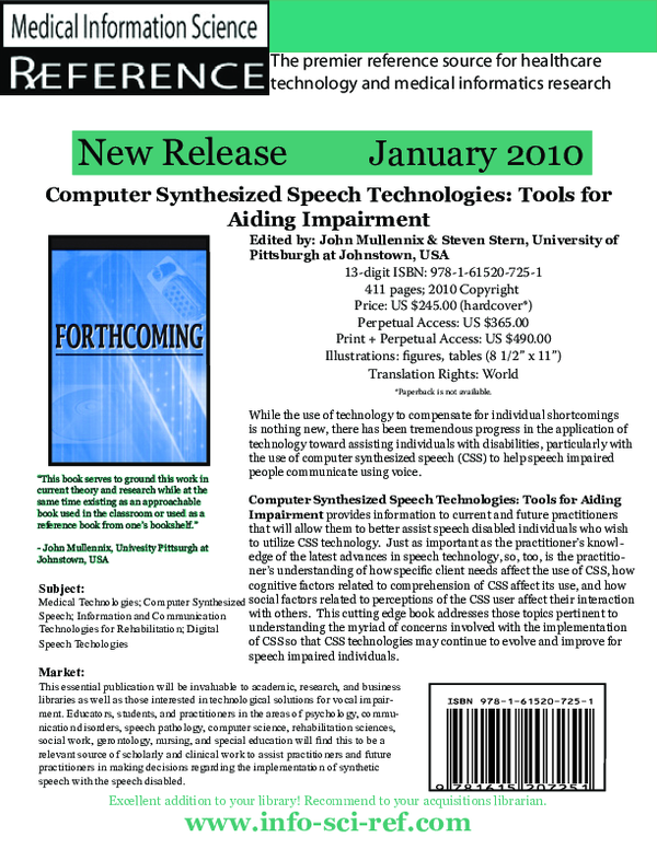 (PDF) Computer Synthesized Speech Technologies