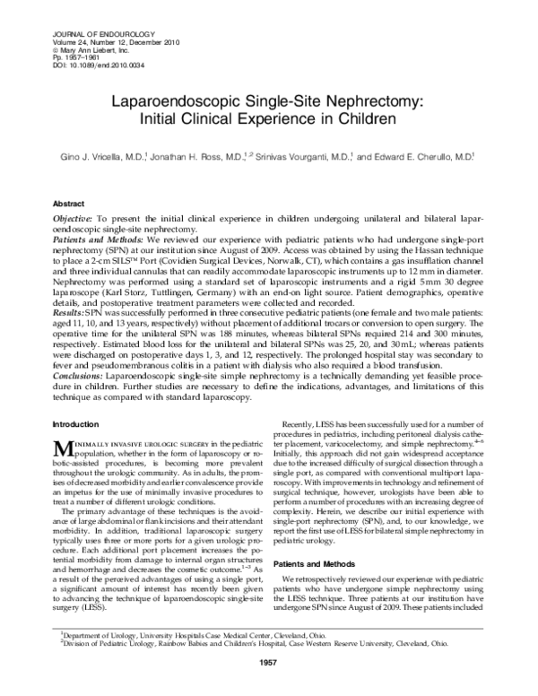 (PDF) Laparoendoscopic Single-Site Nephrectomy: Initial Clinical ...