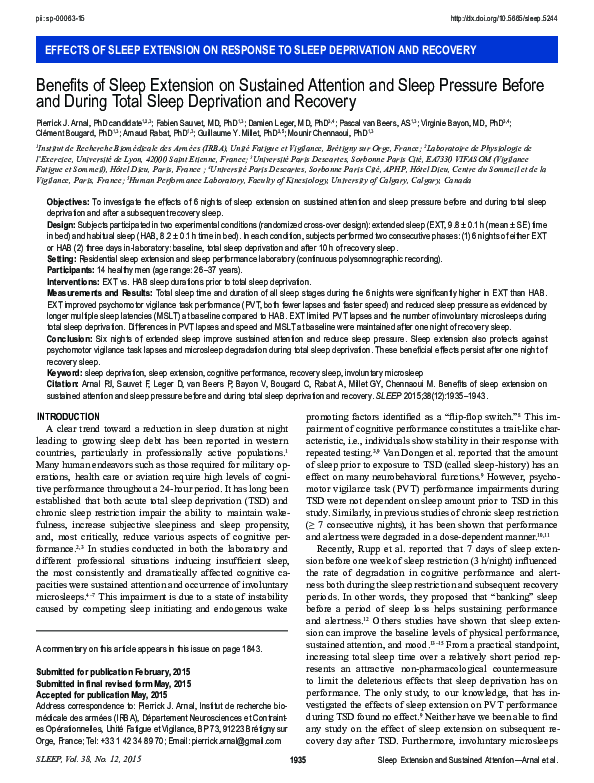 (PDF) Benefits of Sleep Extension on Sustained Attention and Sleep ...