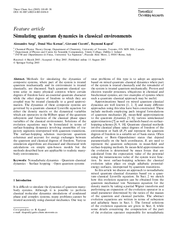 (PDF) Simulating quantum dynamics in classical environments