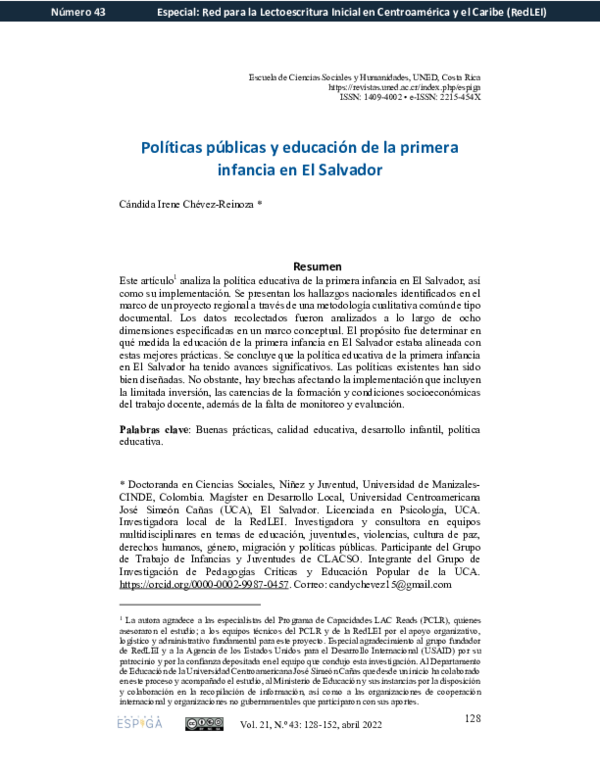 (PDF) Políticas públicas y educación de la primera infancia en El Salvador