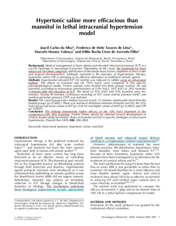 (PDF) Hypertonic saline more efficacious than mannitol in lethal ...