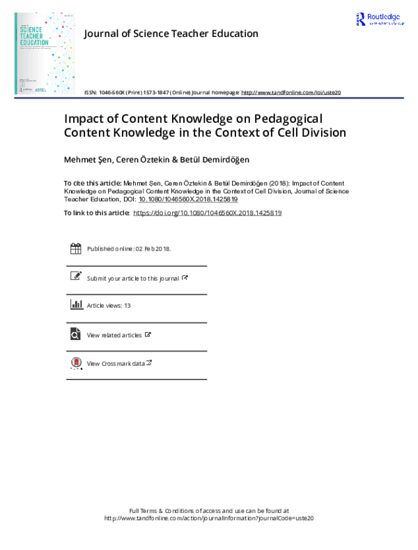 (PDF) Impact of Content Knowledge on Pedagogical Content Knowledge in ...