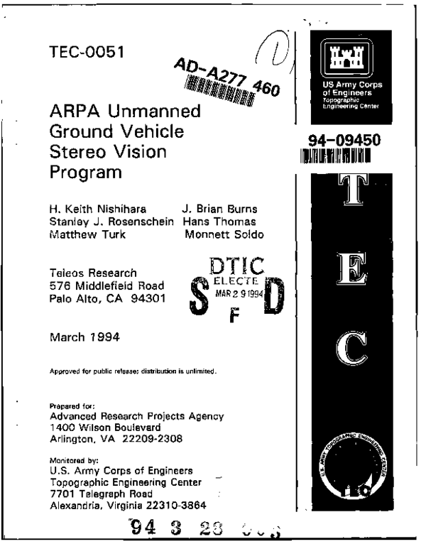 (PDF) ARPA Unmanned Ground Vehicle Stereo Vision Program