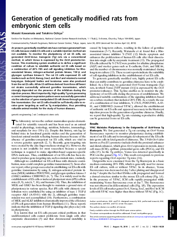 (PDF) Generation of genetically modified rats from embryonic stem cells