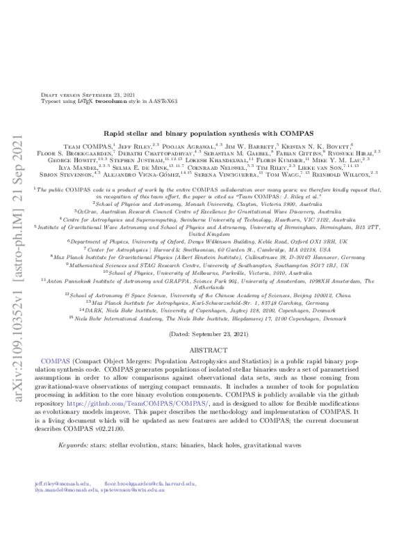 (PDF) Rapid Stellar and Binary Population Synthesis with COMPAS