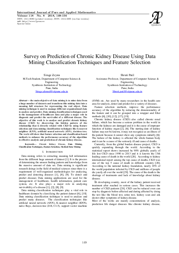(PDF) Survey on Prediction of Chronic Kidney Disease Using Data Mining ...