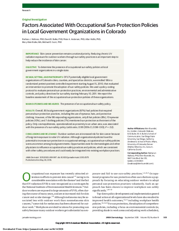 (PDF) Factors Associated With Occupational Sun-Protection Policies in ...
