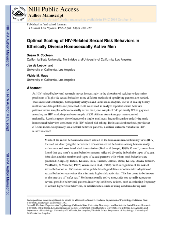 (PDF) Optimal scaling of HIV-related sexual risk behaviors in ...