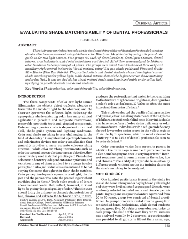 (PDF) Evaluating Shade Matching Ability of Dental Professionals