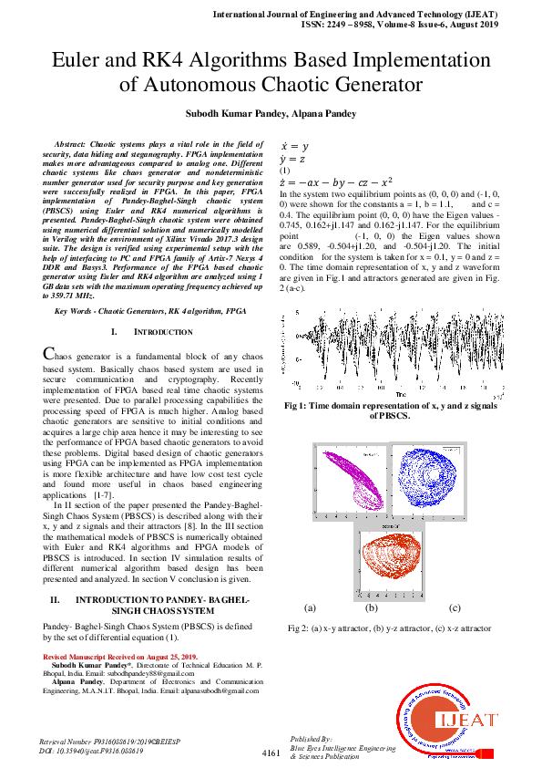 (PDF) Euler and RK4 Algorithms Based Implementation of Autonomous ...