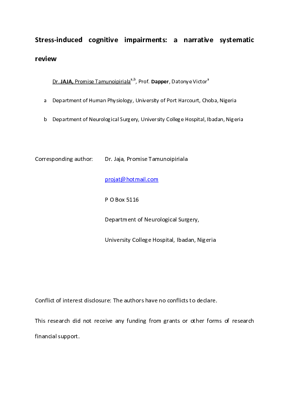 (PDF) Stress-Induced Cognitive Impairments: A Narrative Systematic Review