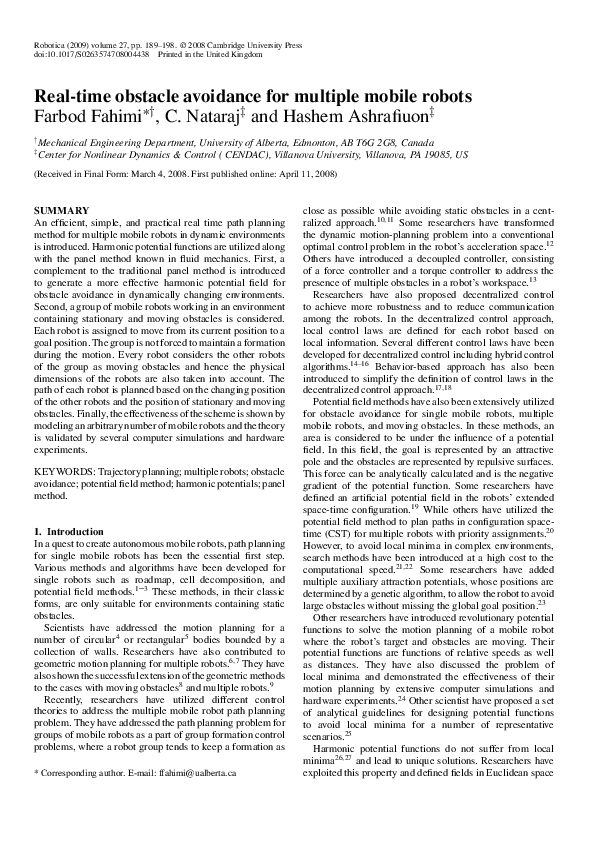 (PDF) Real-time obstacle avoidance for multiple mobile robots