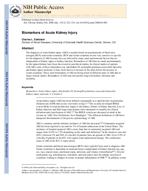 (PDF) Biomarkers of Acute Kidney Injury