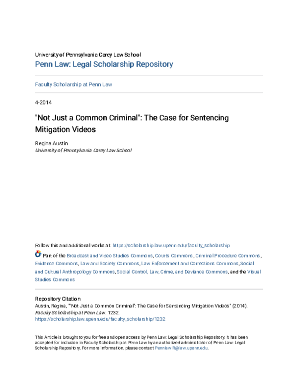 (PDF) Not Just a Common Criminal': The Case for Sentencing Mitigation ...