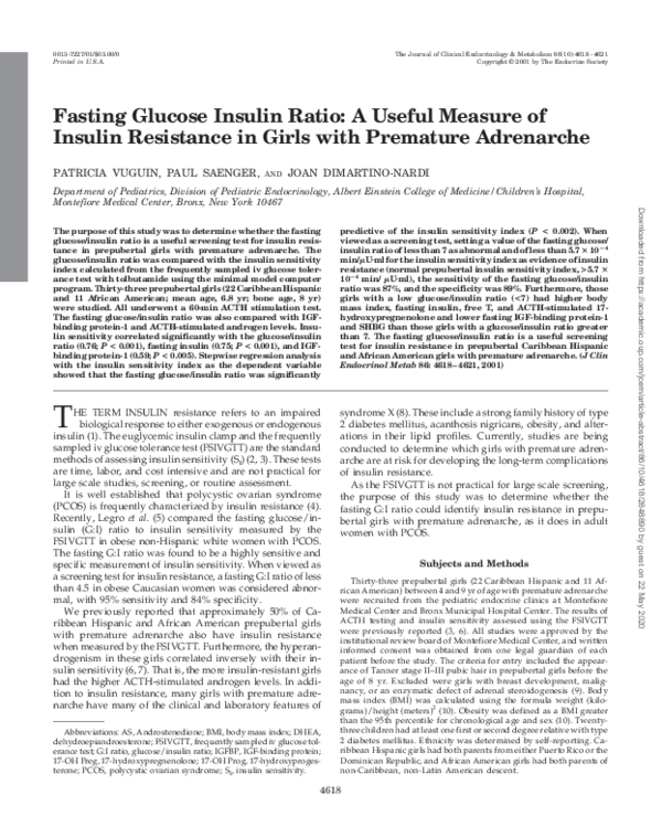 (PDF) Fasting Glucose Insulin Ratio: A Useful Measure of Insulin ...
