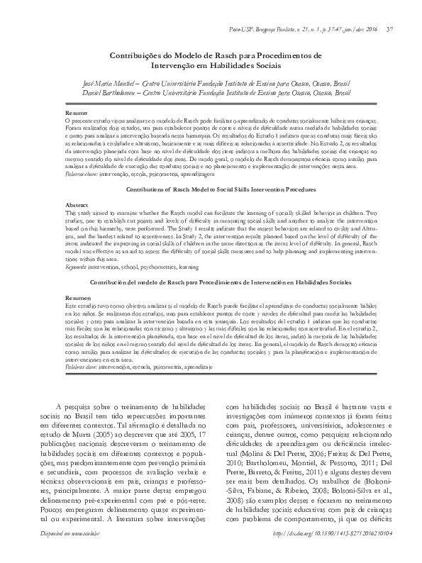 (PDF) Contribuições do Modelo de Rasch para Procedimentos de ...