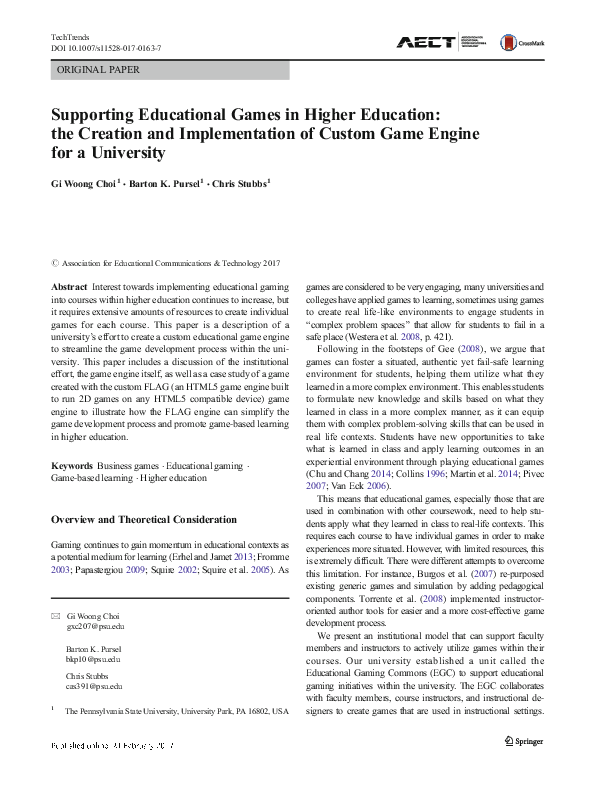 (PDF) Supporting Educational Games in Higher Education: the Creation ...