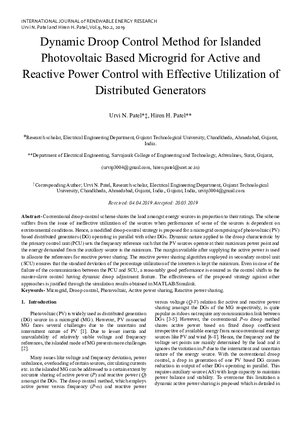 (PDF) Dynamic Droop Control Method for Islanded Photovoltaic Based ...