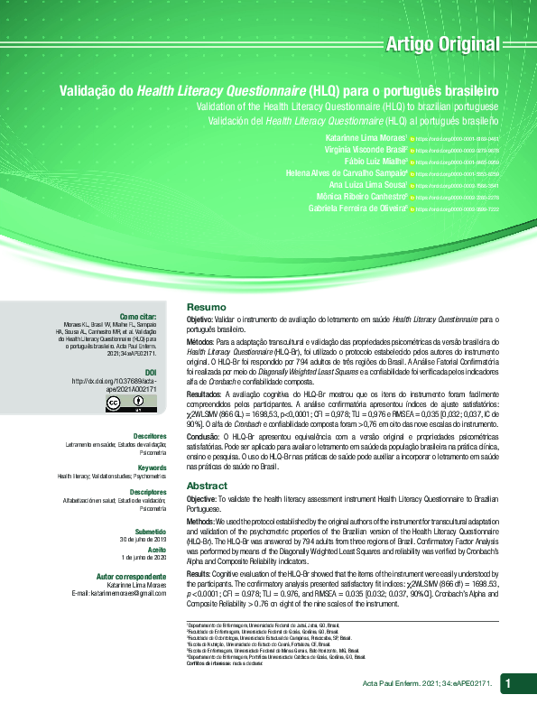 (PDF) Validação do Health Literacy Questionnaire (HLQ) para o português ...