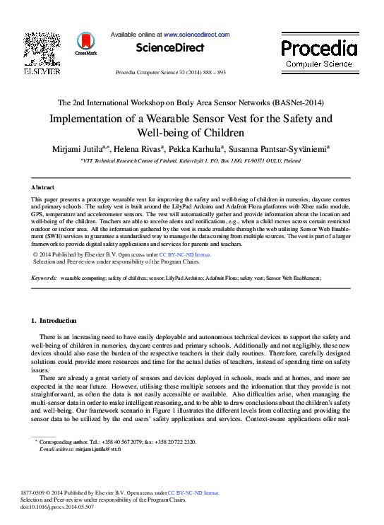 (PDF) Implementation of a Wearable Sensor Vest for the Safety and Well