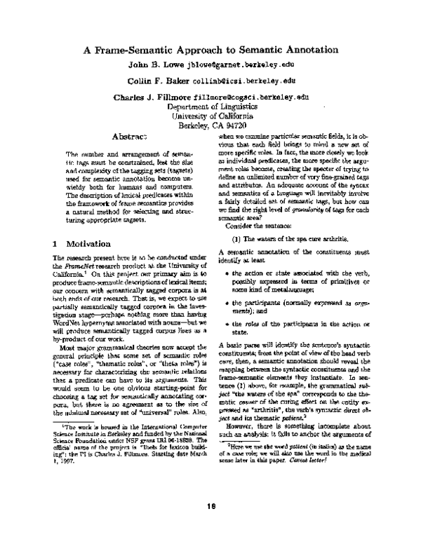 (PDF) A Frame-Semantic Approach to Semantic Annotation
