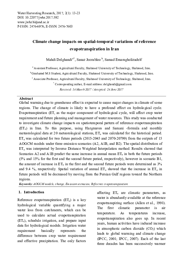 (PDF) Climate change impacts on spatial-temporal variations of ...