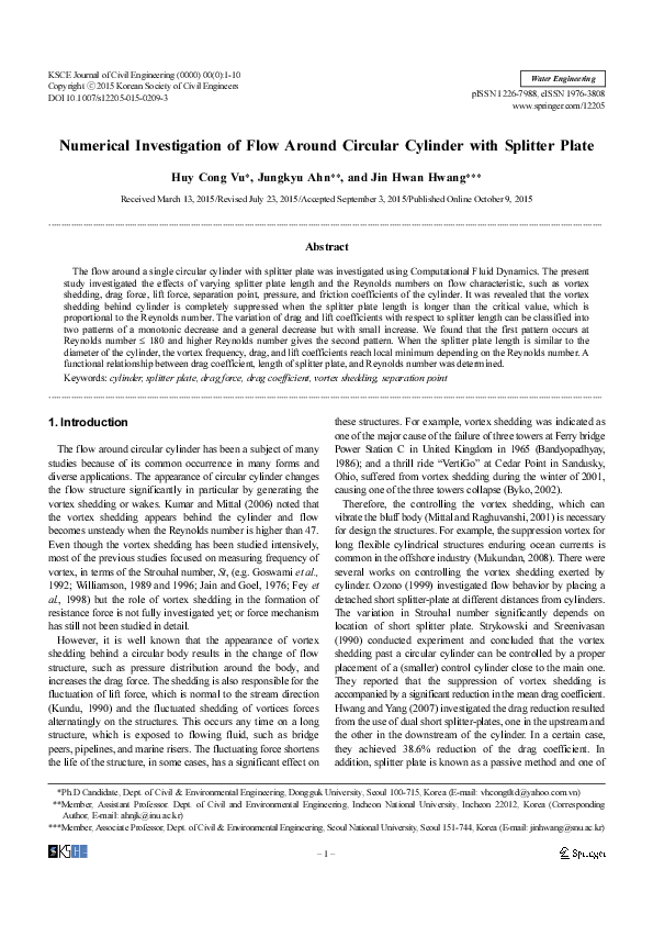 (PDF) Numerical investigation of flow around circular cylinder with ...